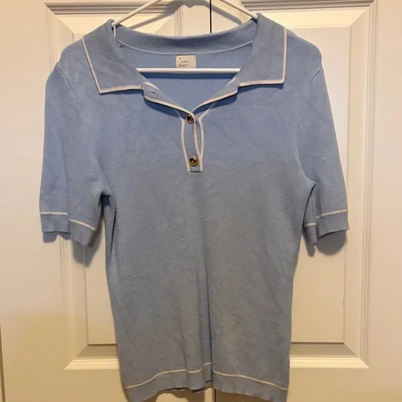 Women’s sky blue polo with gold buttons - Picture 1 of 1